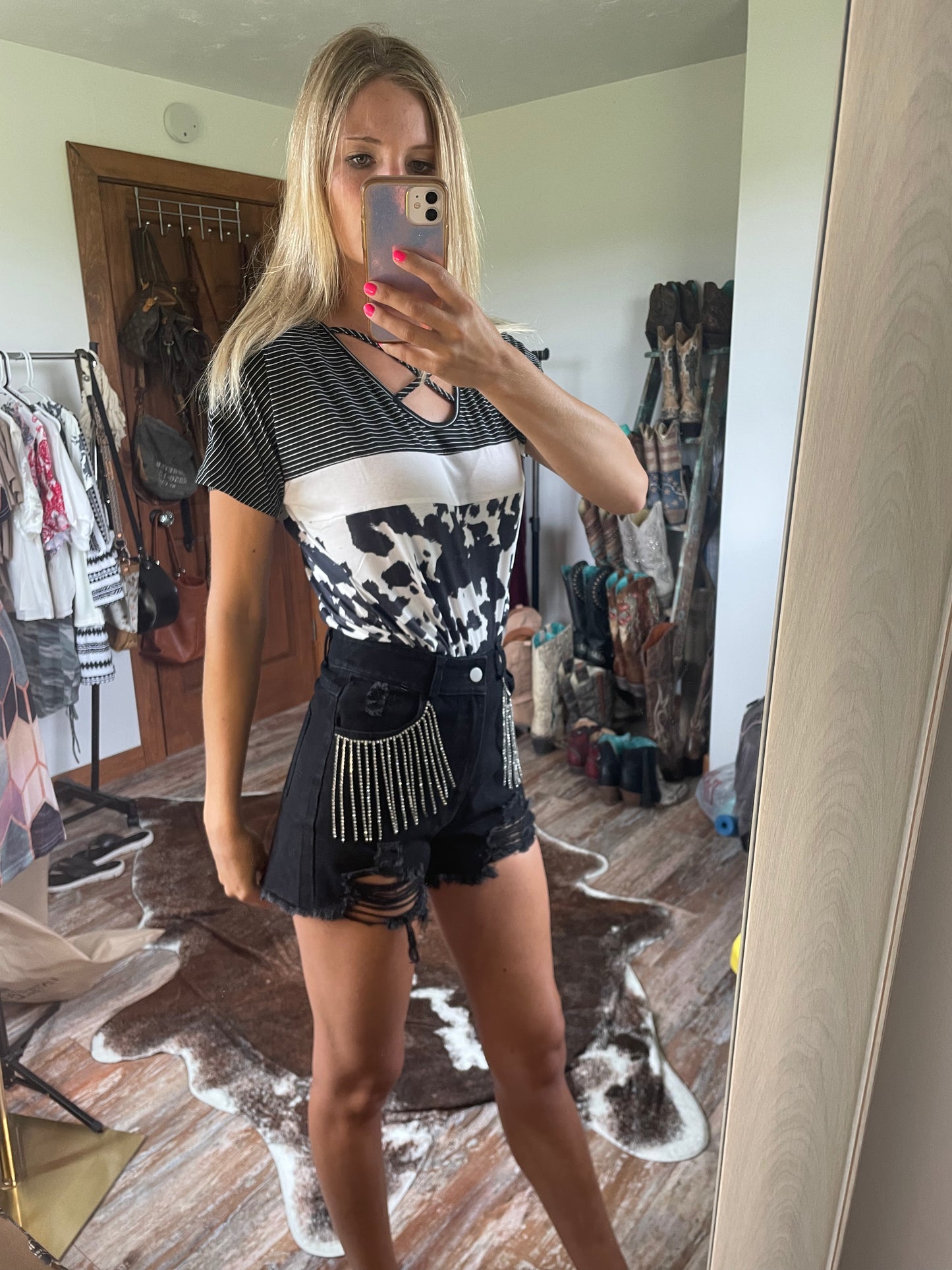 Stripes & Cow print T-Shirt