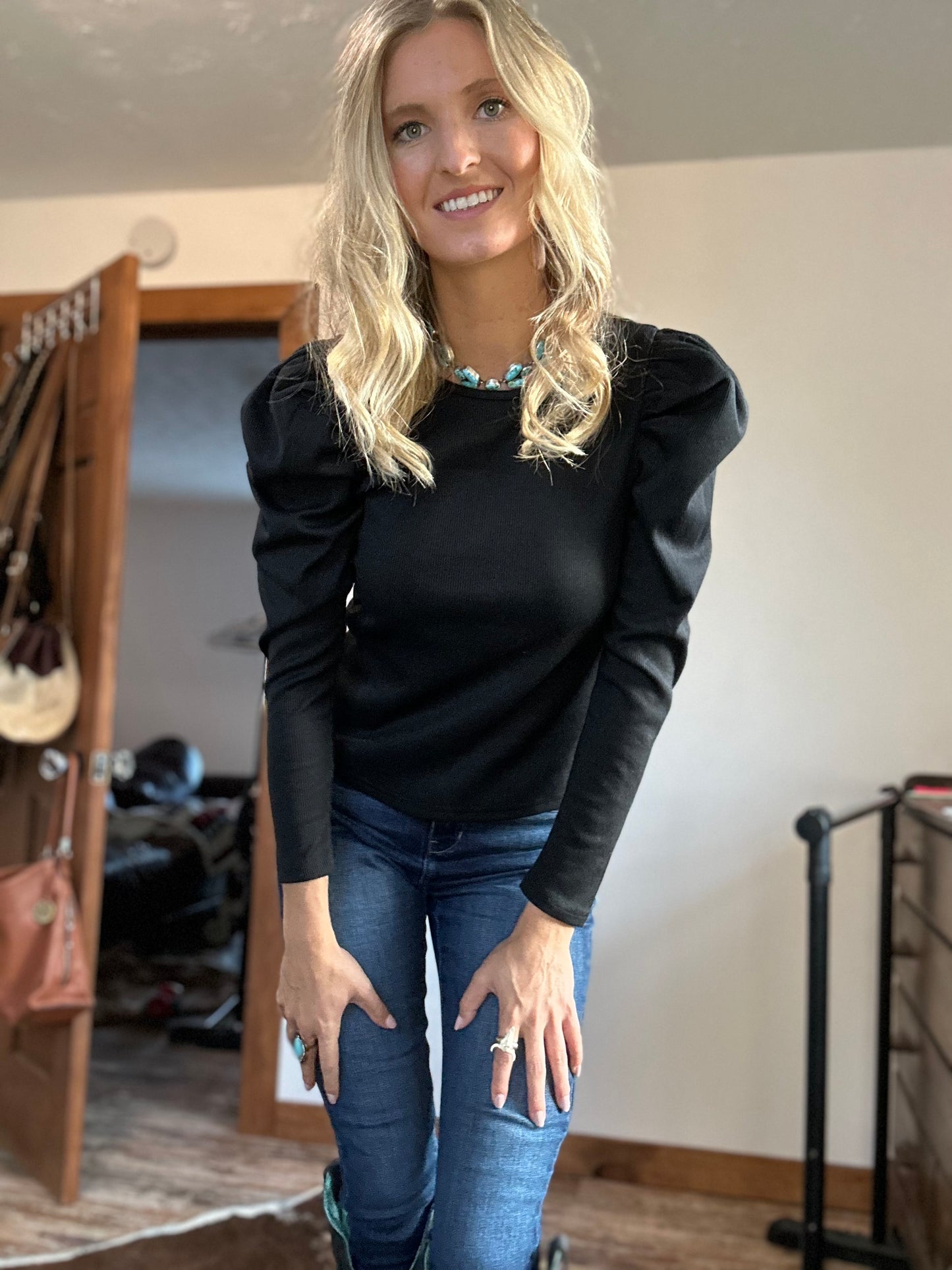 Black Puff Sleeve Top