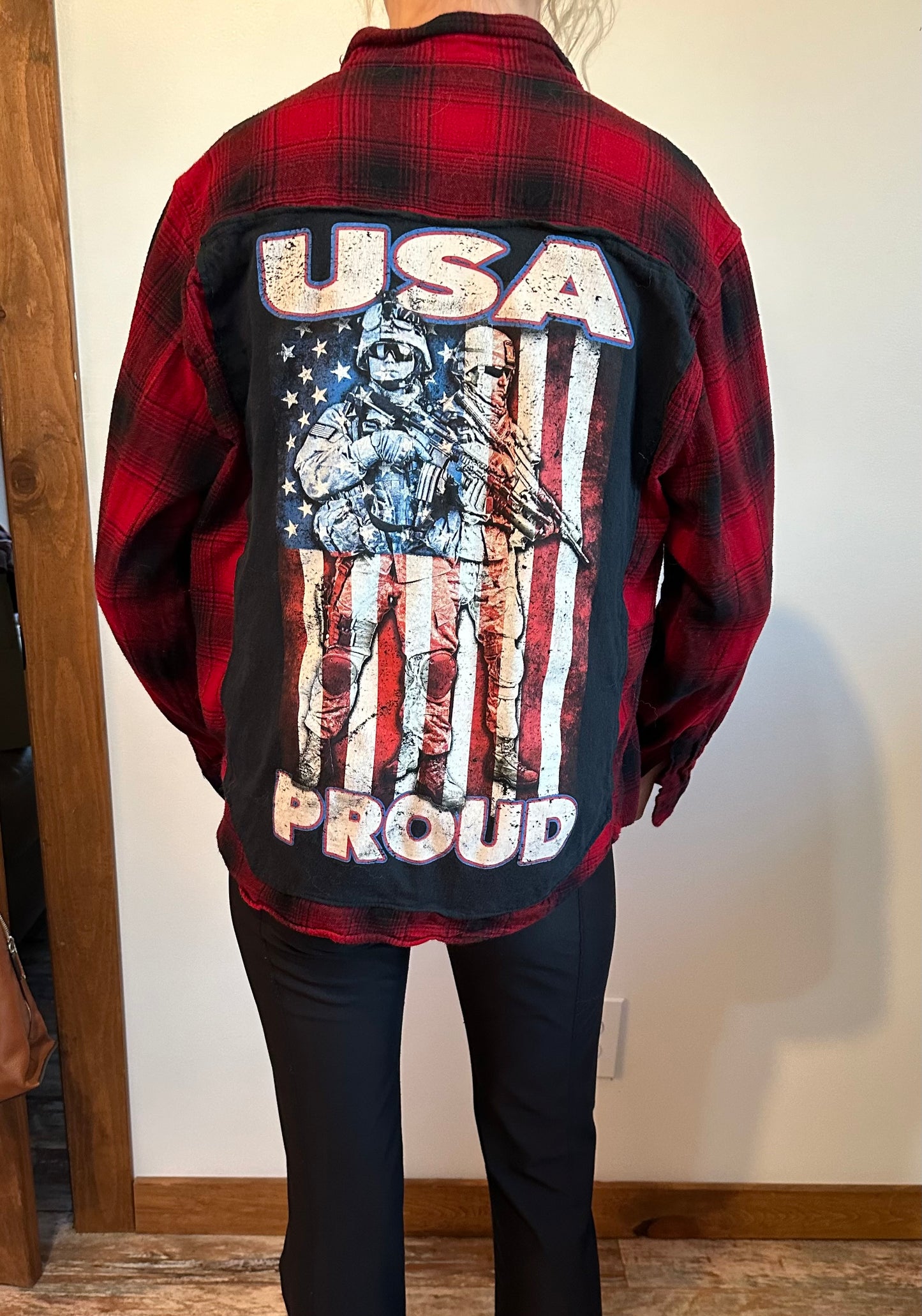 USA PROUD red and black flannel