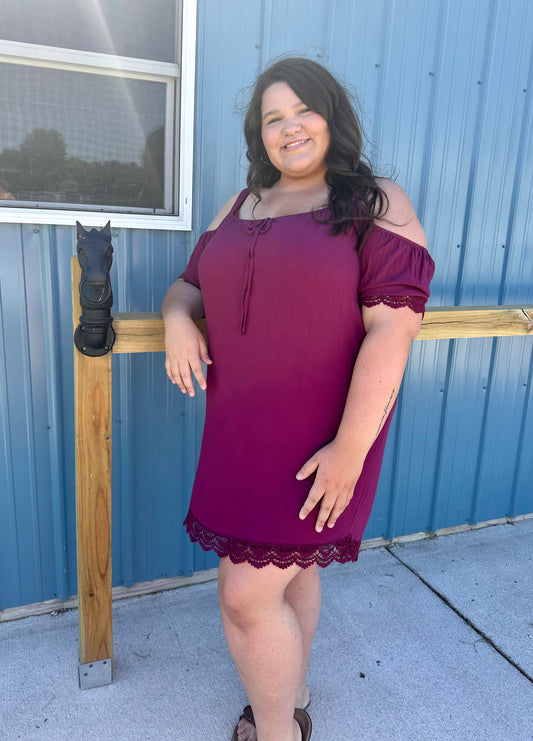 Burgundy Off The Shoulder Dress