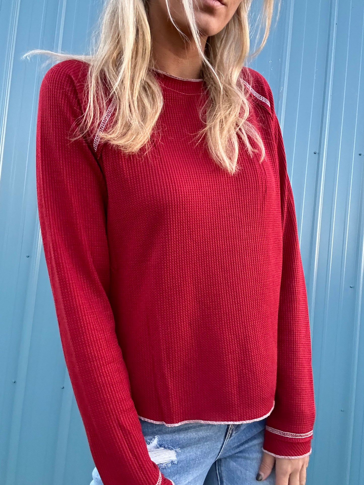 Red Waffle Knit Top