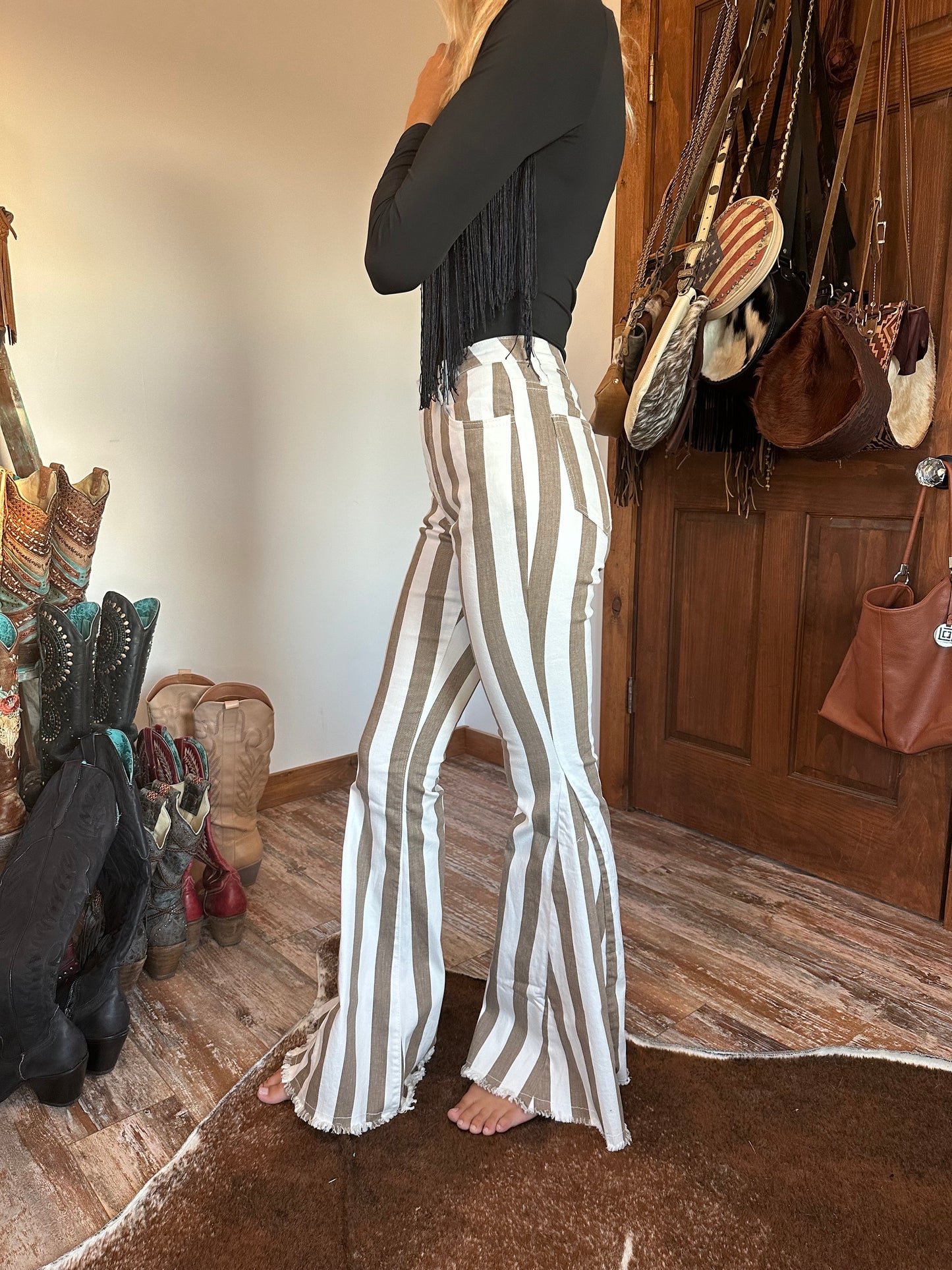 Taupe Striped Bell Bottoms