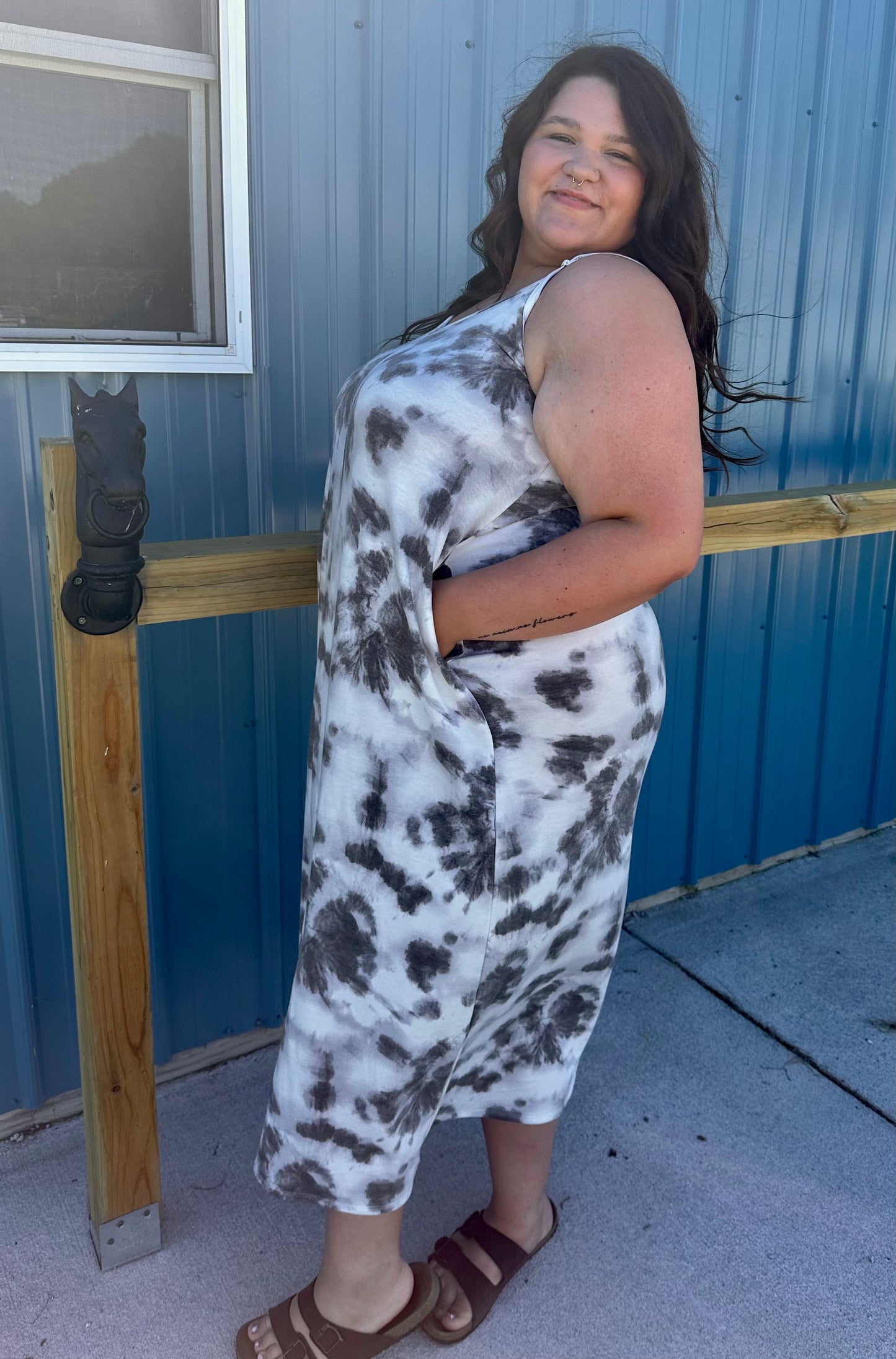 Grey and White Tie Dye Maxi Dress