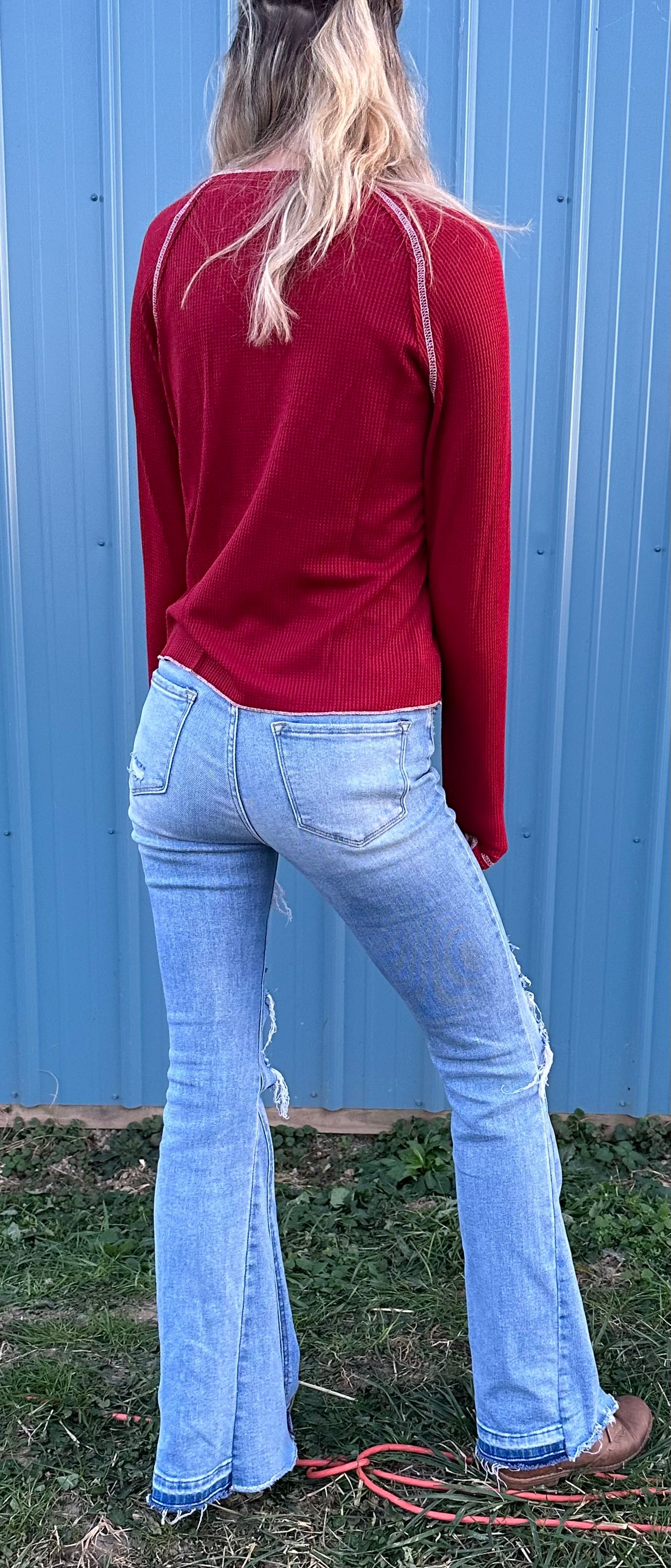 High Rise Distressed Flares