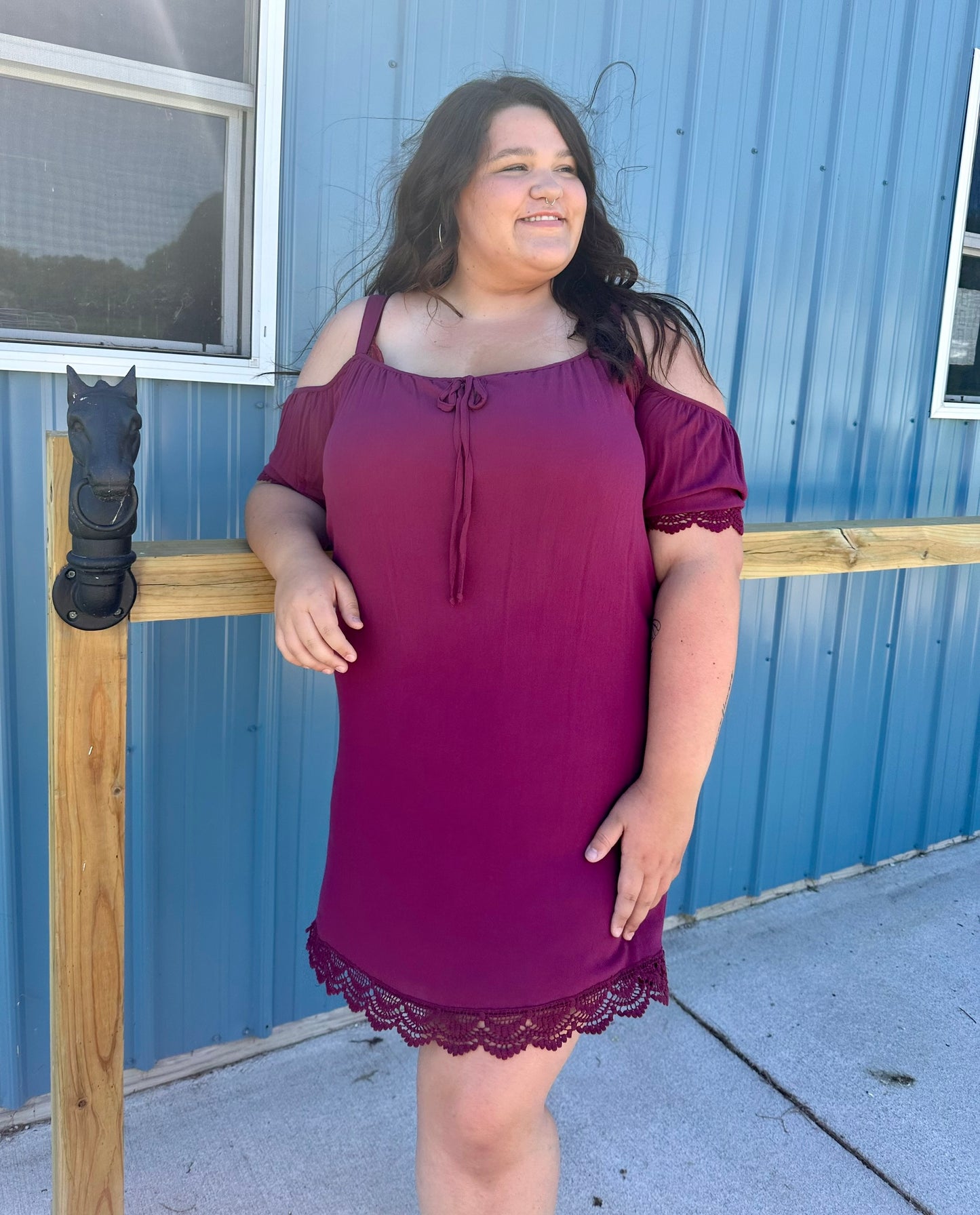 Burgundy Off The Shoulder Dress