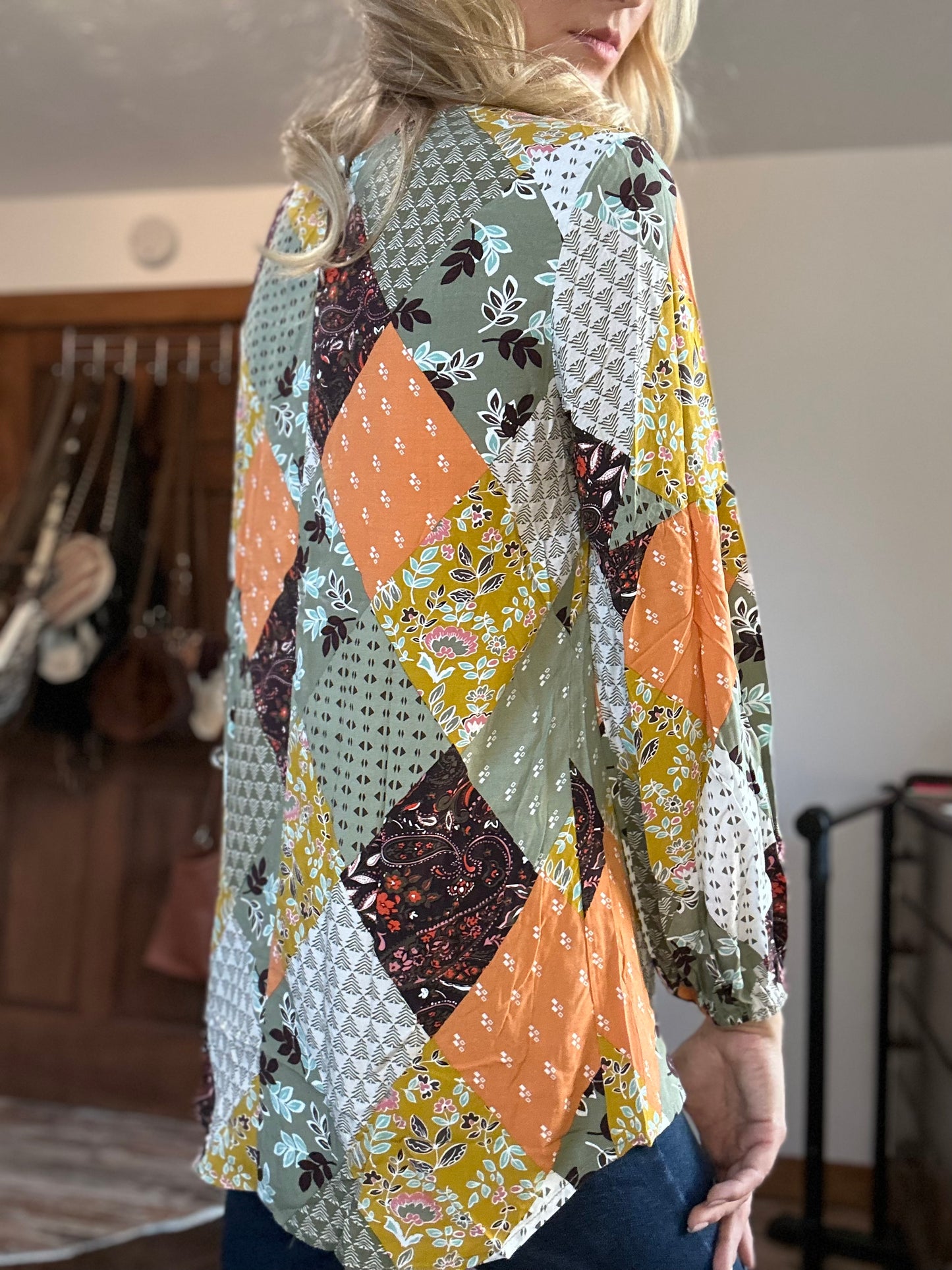 Square Neck Fall Print Blouse