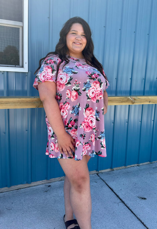 Pink Floral Short Dress