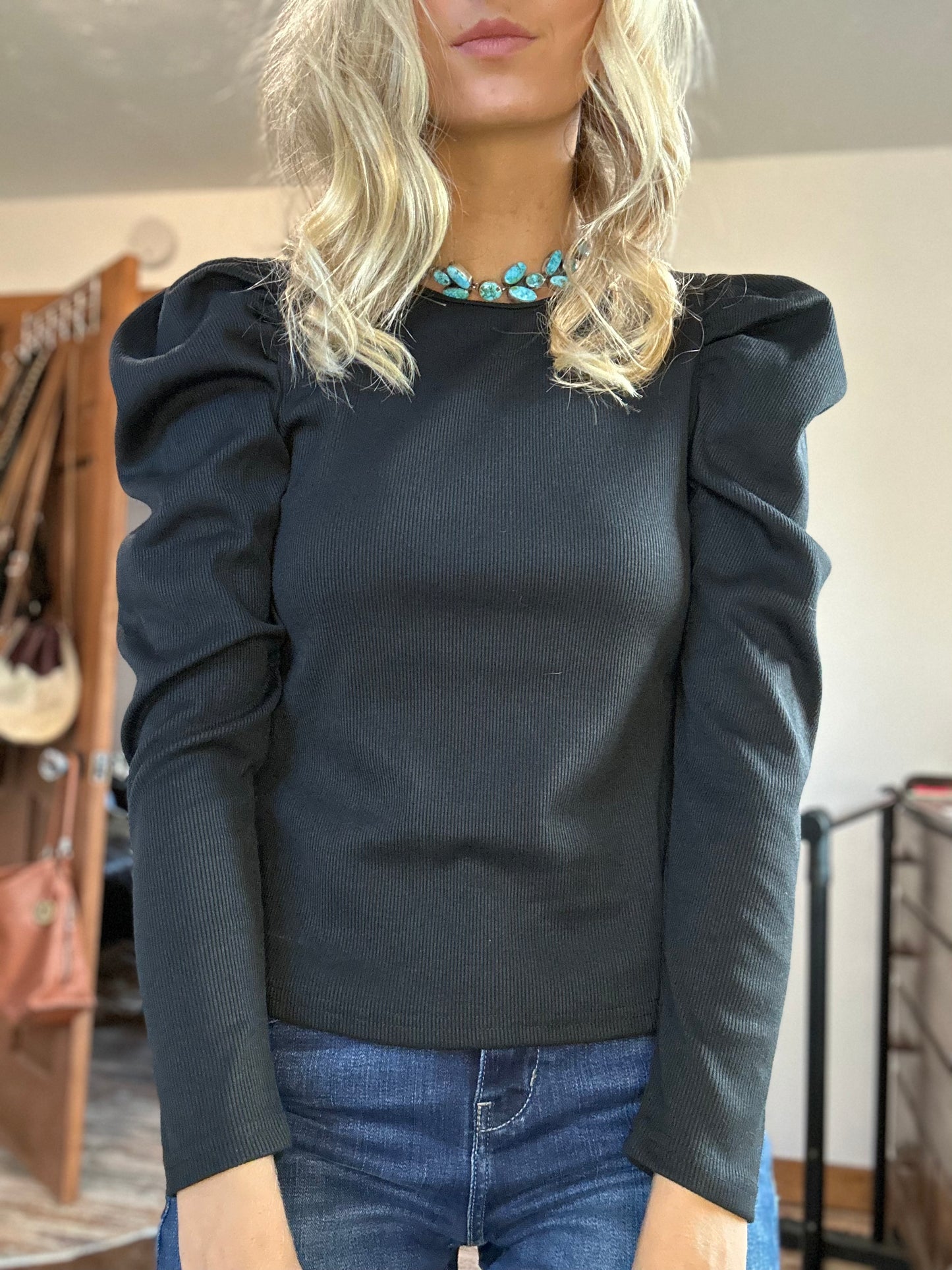 Black Puff Sleeve Top