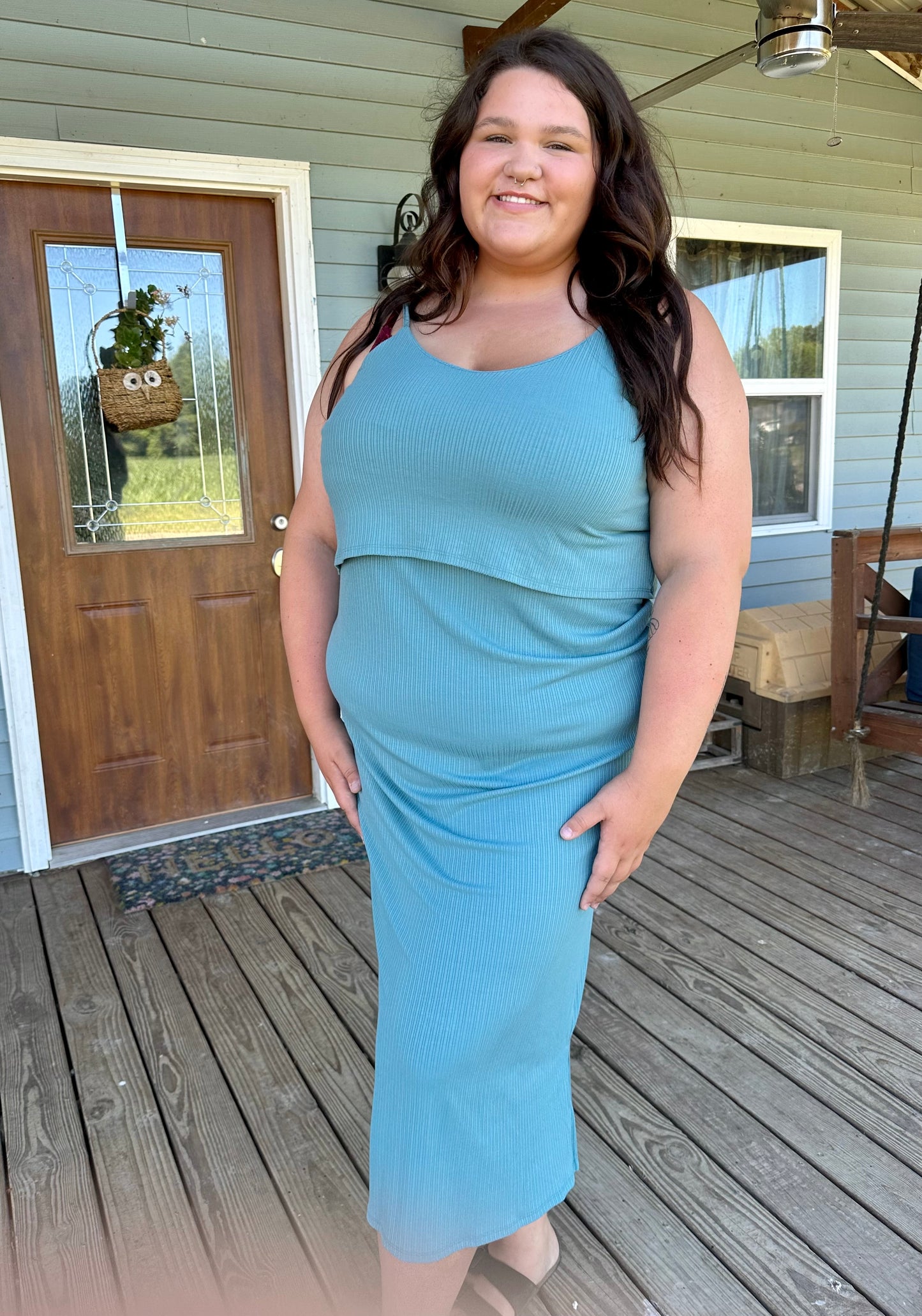 Blue Ruffle Maxi Dress