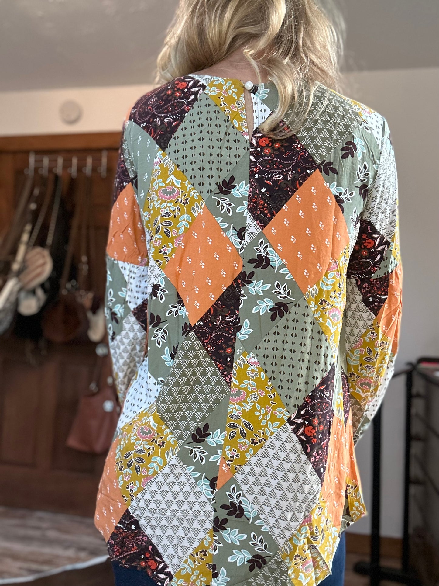 Square Neck Fall Print Blouse