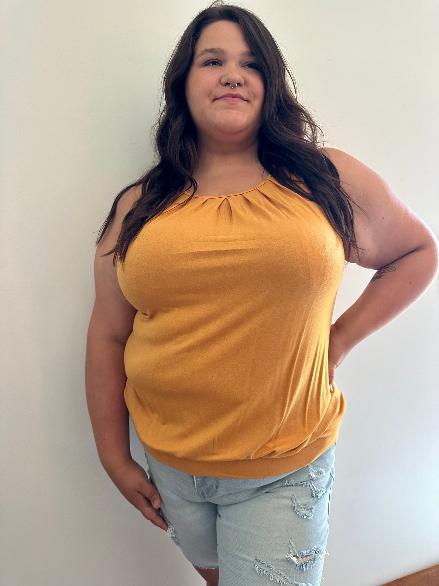 Gathered Neckline Yellow Top