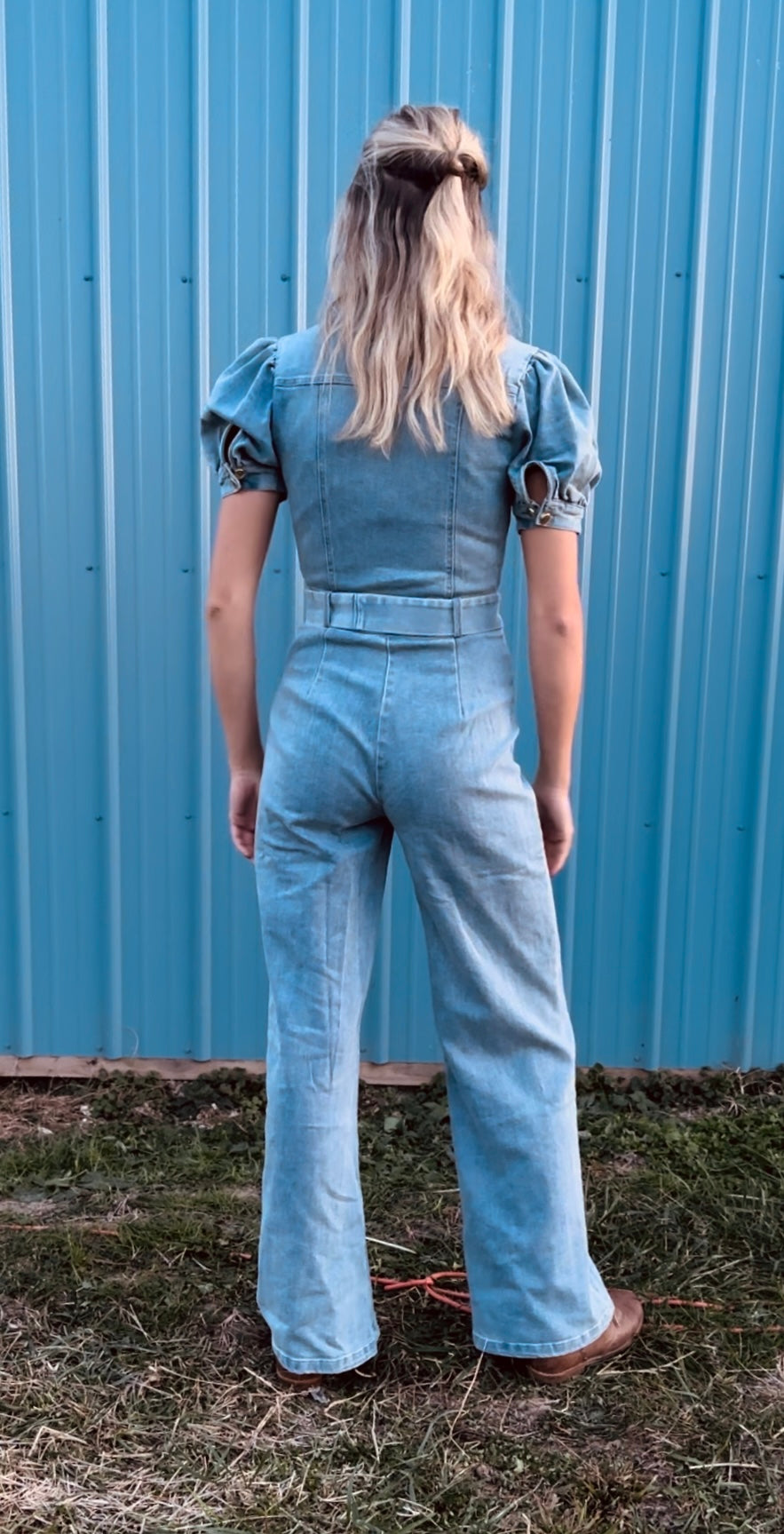 Denim Bow Belt Jumpsuit