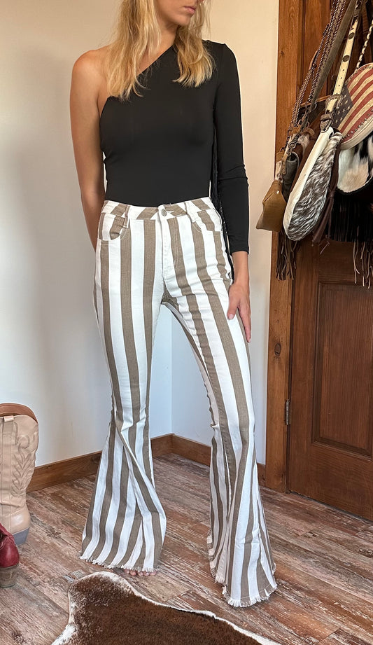 Taupe Striped Bell Bottoms