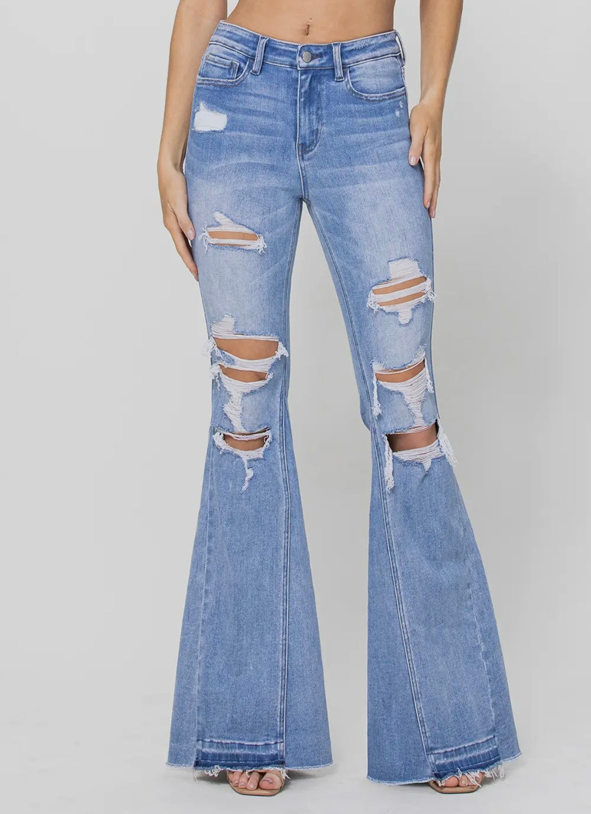 High Rise Distressed Flares