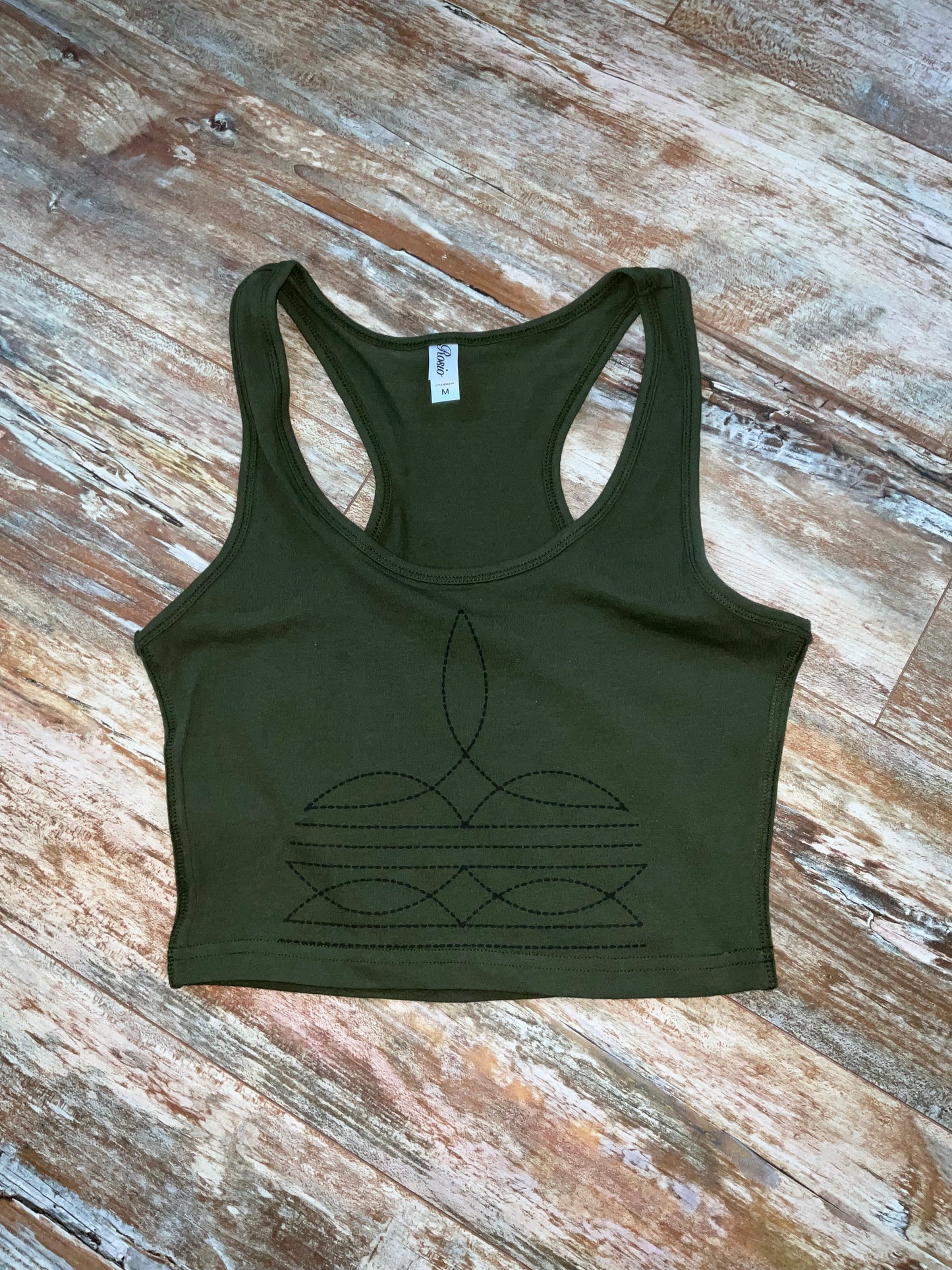 Green Boot Stitch Crop Tank