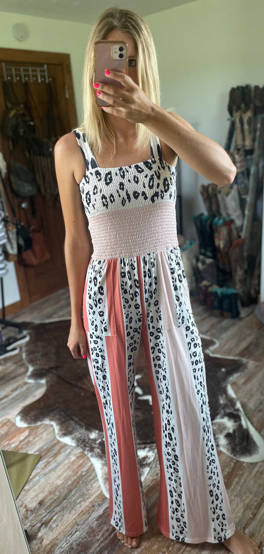 Color Block Leopard Jumpsuit