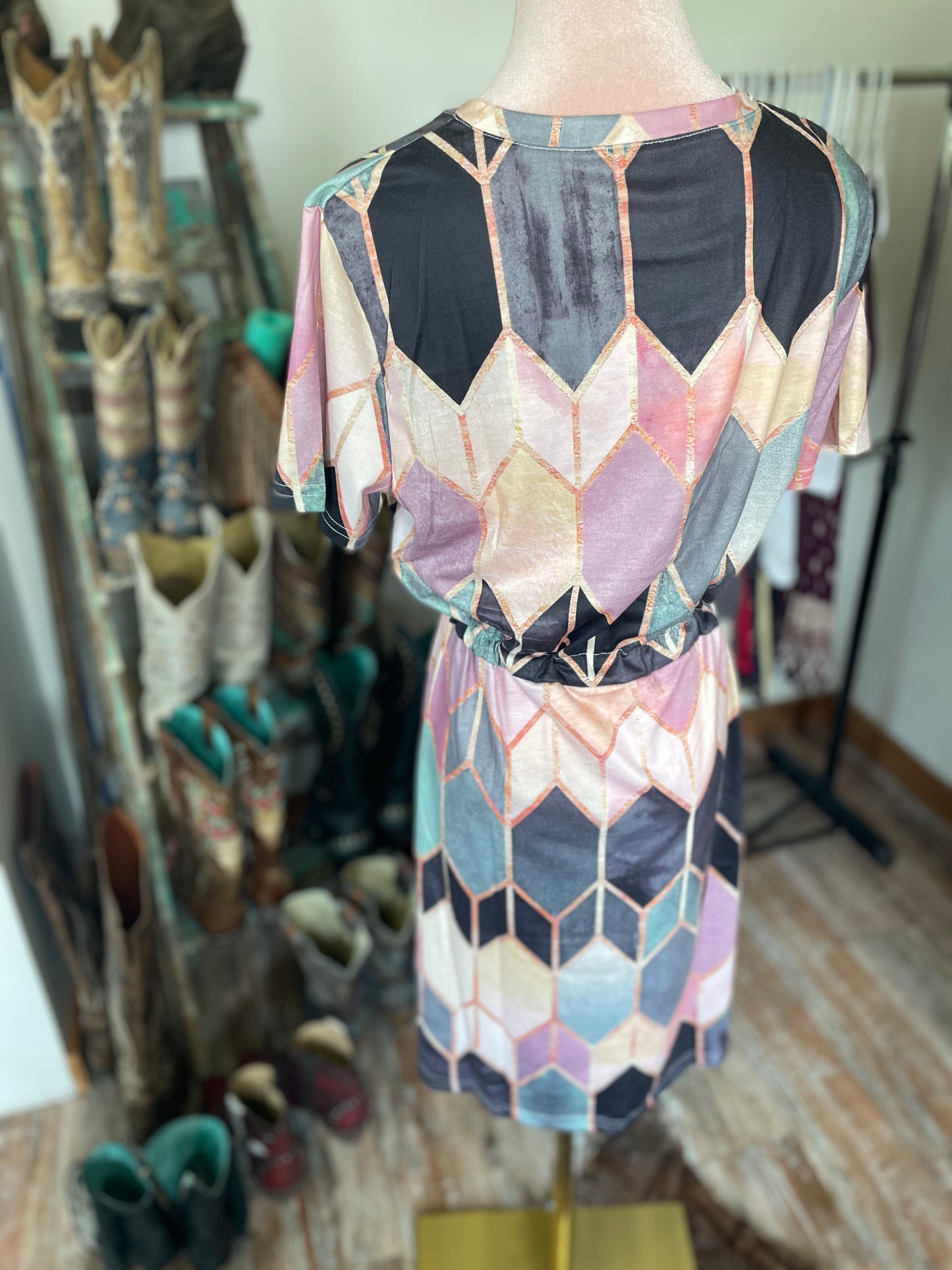 Argyle Print Drawstring Dress