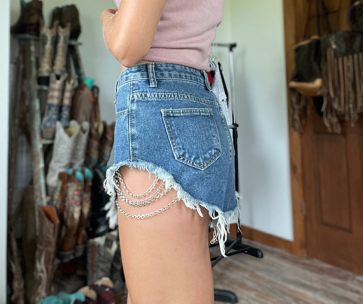 Chain Denim Shorts