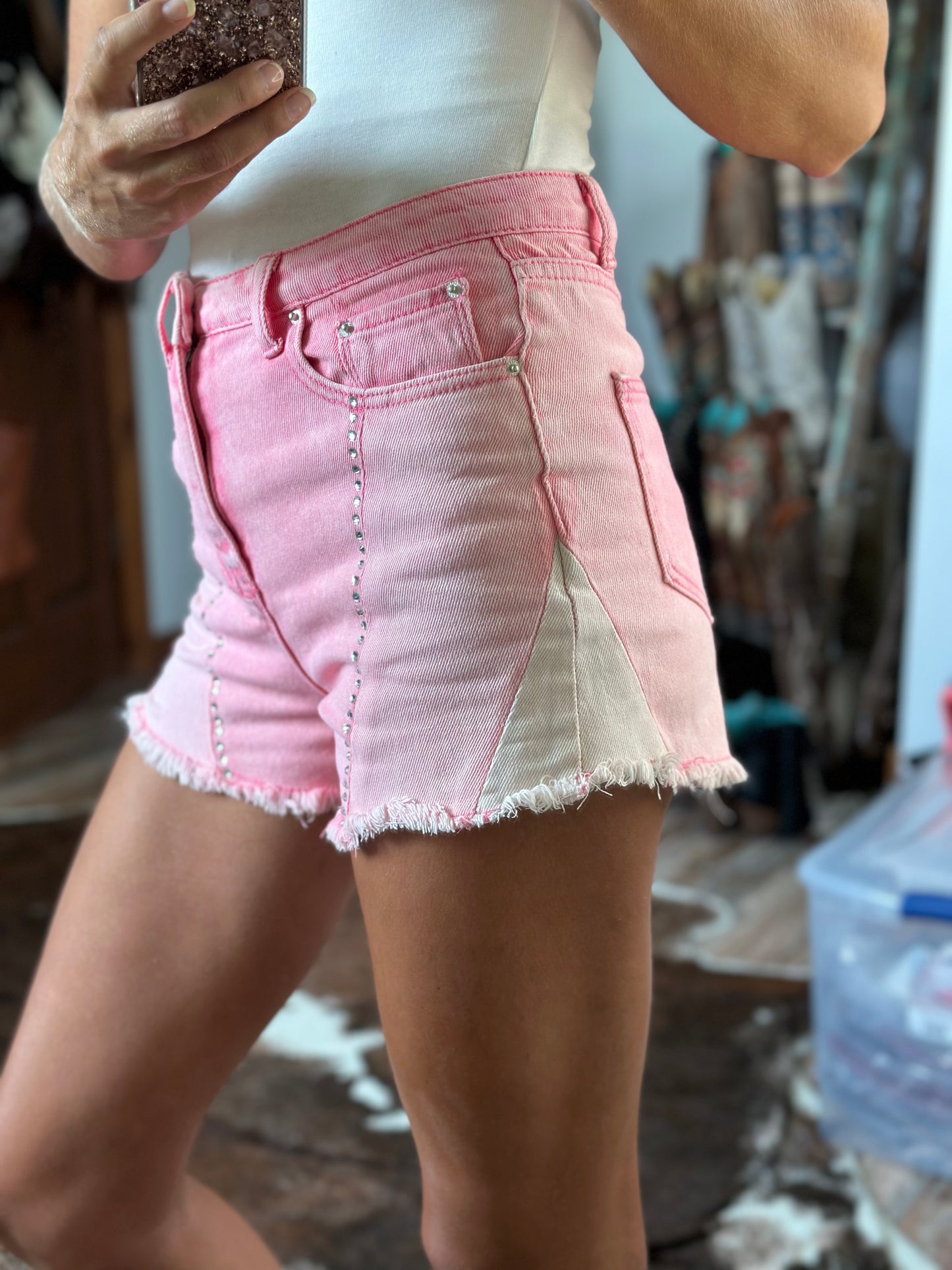 Pink color block shorts