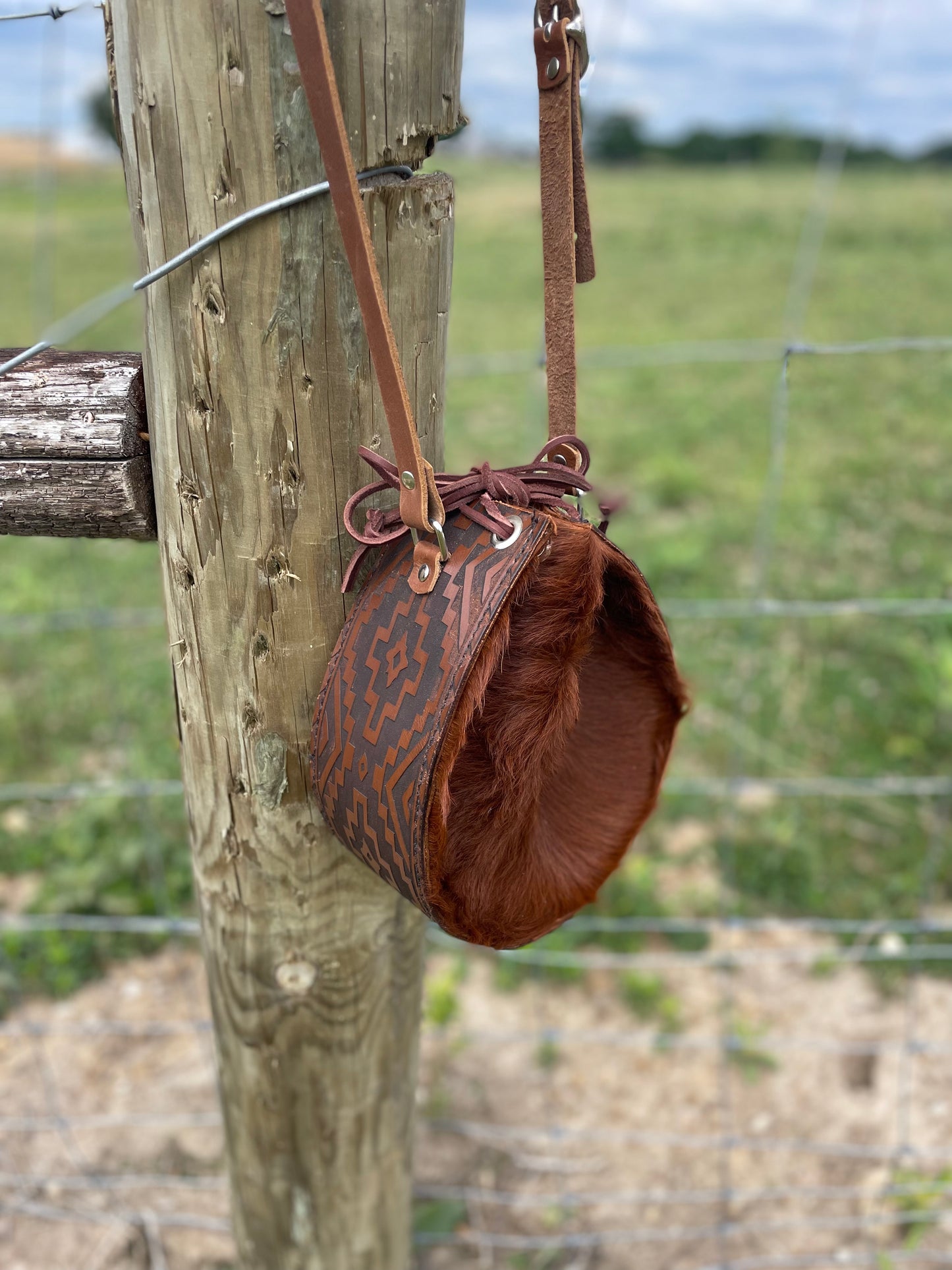 Teardrop Cowhide Crossbody (Brown)