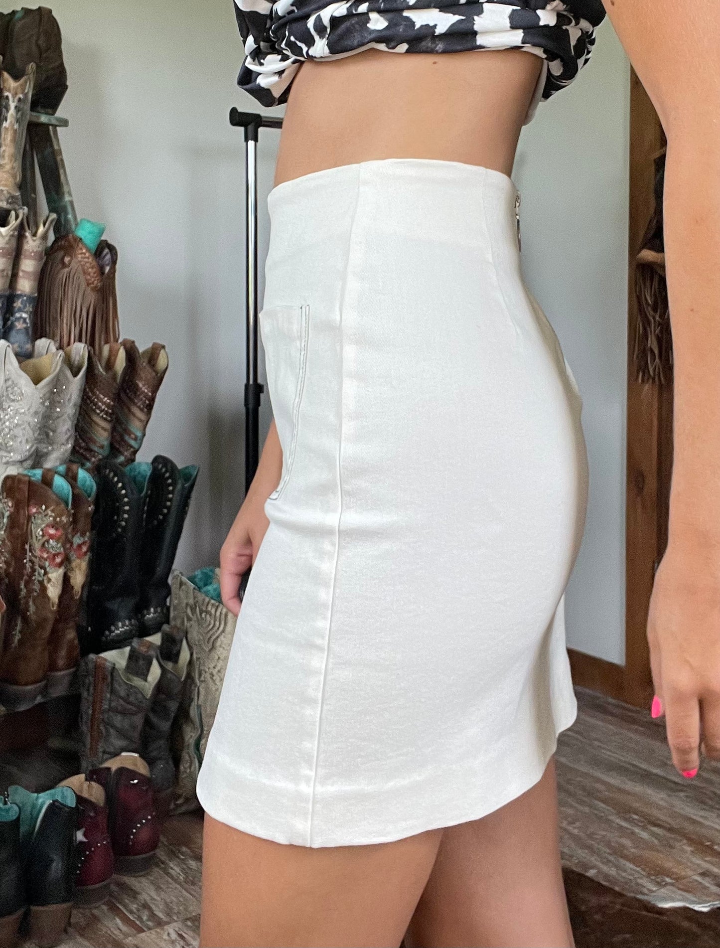 White Denim Pocket Skirt