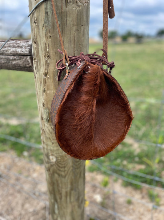 Teardrop Cowhide Crossbody (Brown)