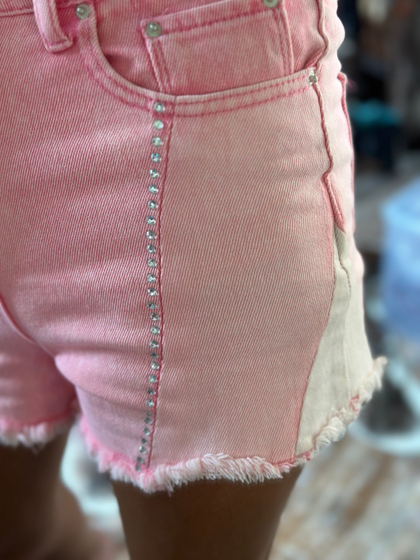 Pink color block shorts